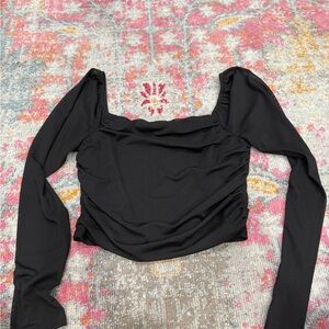 Stella Luce Black Ruched Long Sleeve Blouse